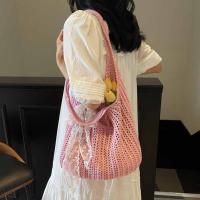 Con cinta de encaje, bolso tejido de Color sólido, bolso de mano, bolso de playa, bolso de playa con agujeros, bolso de hombro hueco de gran capacidad, compras - details 3