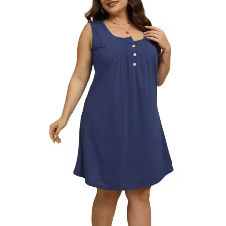 Vestido de verano sin mangas para mujer, talla grande, básico, informal, holgado, rojo burdeos, XL - 1