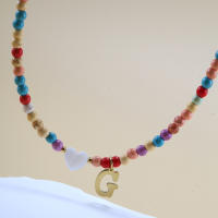 Collar de acero inoxidable para mujer, Gargantilla a mano de perlas de colores con letras pequeñas, con lindas iniciales, joyas bohe - details 8