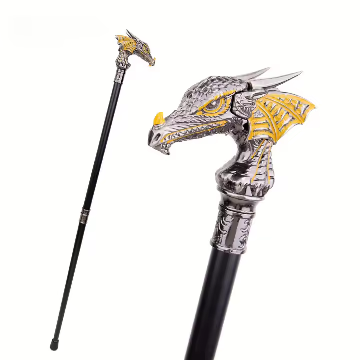 Bastón de paseo de lujo con cabeza de dragón dorada y negra, bañador decorativo de moda elegante para caballeros - 1