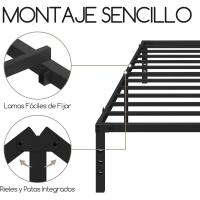 Bastidor de Cama Metálico Listones de Acero Espacio de Almacenamiento Bajo la Cama Fácil Montaje Cama Individual 90 x 190 x 36.5 cm Negro - details 11