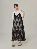 Vestido de encaje negro transparente de una pieza para mujer, vestido Midi sin mangas con cuello en V, estilo coreano, a la moda, para primavera y verano - details 1