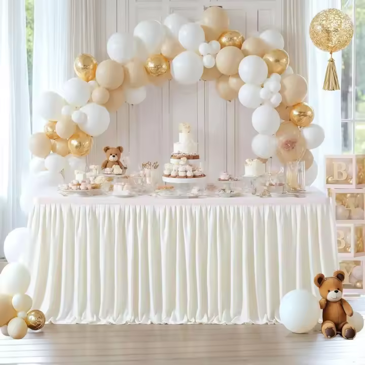 Falda de mesa de poliéster, mesas rectangulares, mantel plisado resistente a las arrugas con bordes con volantes para banquetes, bodas y regalos - 1
