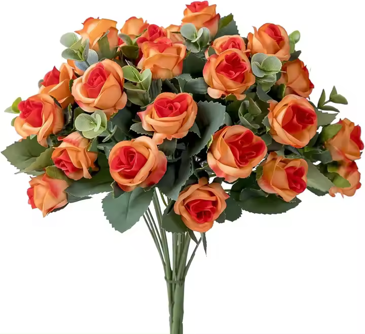 Rosa de seda Artificial de 10 cabezas, ramo de eucalipto y peonía blanca simulada, decoración de boda, flores falsas, decoración de jardín y hogar - 1