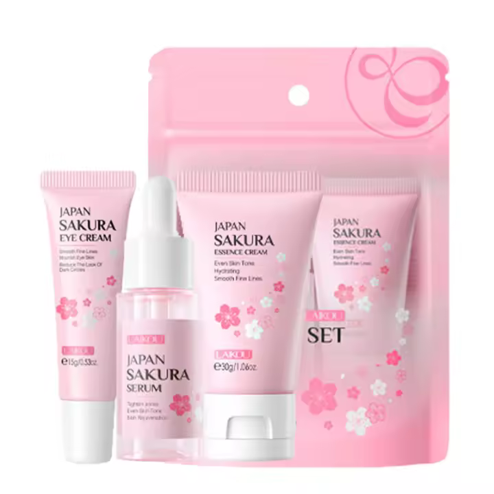 3 unids/set LAIKOU vitamina C 24K Golden Sakura juegos de cuidado de la piel crema facial suero crema para ojos hidratante antiarrugas Kit de cuidado facial - 1
