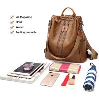 Mochilas antirobo para Mujer, mochilas escolares marrones para estudiantes, mochilas de viaje Grande de cuero para portáthil vintage impermeable para adolescentes - details 4