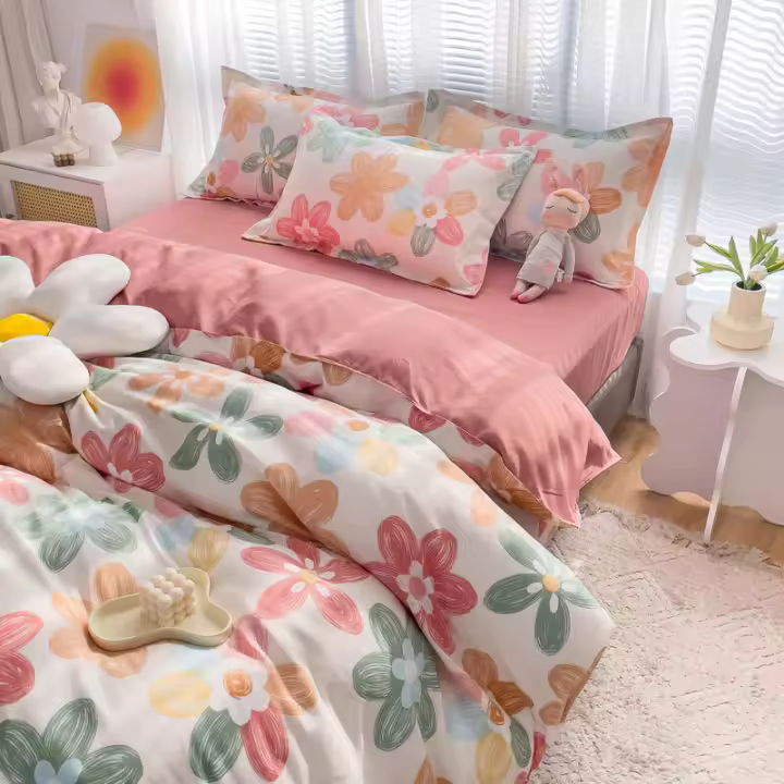 Juego de Ropa de Cama de Algodón Lavado de Verano Conjunto de Cama de Estudiante de Tres Piezas - 1