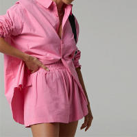 Conjunto de dos piezas de camisa informal de moda con bloques de color y pantalones cortos elásticos de botonadura sencilla - details 7