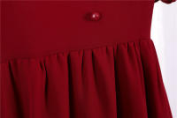 V neck women summer solid lantern short sleeve chiffon elegant vintage long party dress - details 7