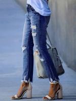 Pantalones vaqueros ajustados recortados con dobladillo crudo rasgados, pantalones ajustados de cintura alta, ropa de mezclilla para mujer - details 12