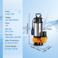 SucceBuy Bomba de Agua Sumergible, con Cable de 10 m e Interruptor de Flotador Automático, Acero Inoxidable Portátil, para Agua Limpia, Zonas Inundadas - details 4