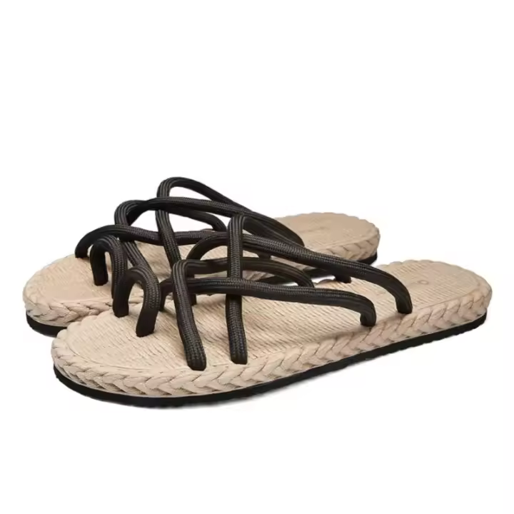 Moda EVA ropa exterior zapatos personalidad suave hombres chanclas calzado ropa de playa cuerda trenzada pisos zapatillas playa - 1
