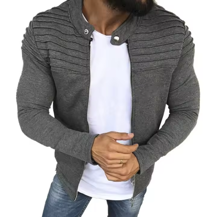 2025 Chaqueta arrugada de color sólido para hombres, camisetas deportivas al aire libre, ocio, - 1