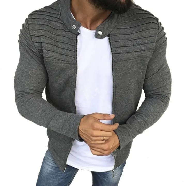 2025 Chaqueta arrugada de color sólido para hombres, camisetas deportivas al aire libre, ocio, - 1