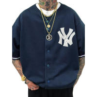 24 Ropa deportiva juvenil de béisbol Chaqueta de equipo de los Yankees de talla grande con cuello en V y manga corta - details 11