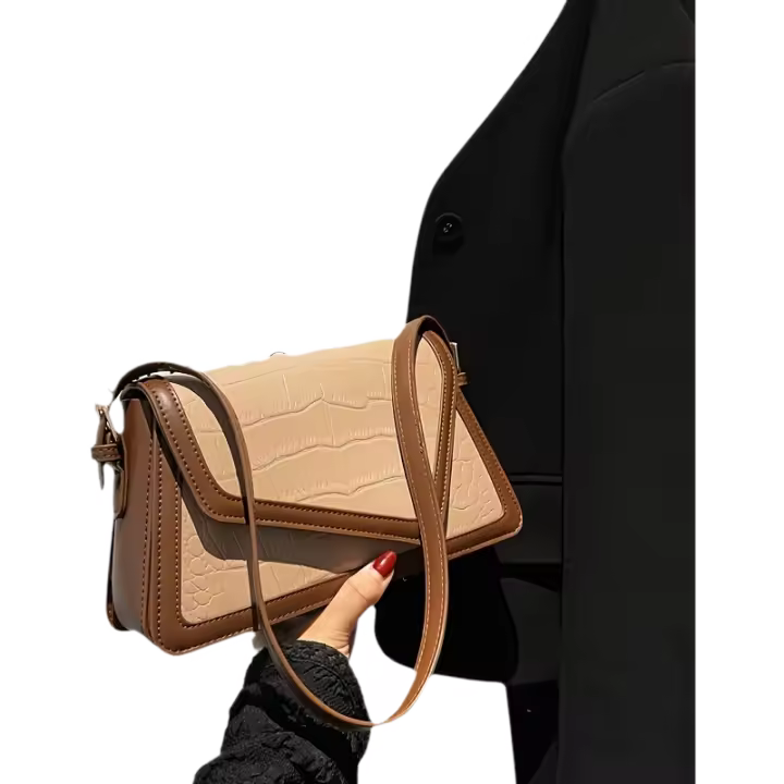Weiluoda Bolso de hombro geométrico de cocodrilo invertido, accesorio de moda versátil para faldas formales informales, cierre de cremallera, usable - 1