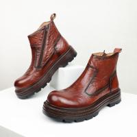 Botas Chelsea botas de cabeza redonda de piel de vaca de primera capa de suela gruesa botas de hombre con cremallera lateral - details 8