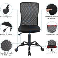 Escritorio ergonómico. Sin reposabrazos. Juvenil sin Brazos. Tela Transpirable. con Ruedas, giratoria. Negra. - details 6