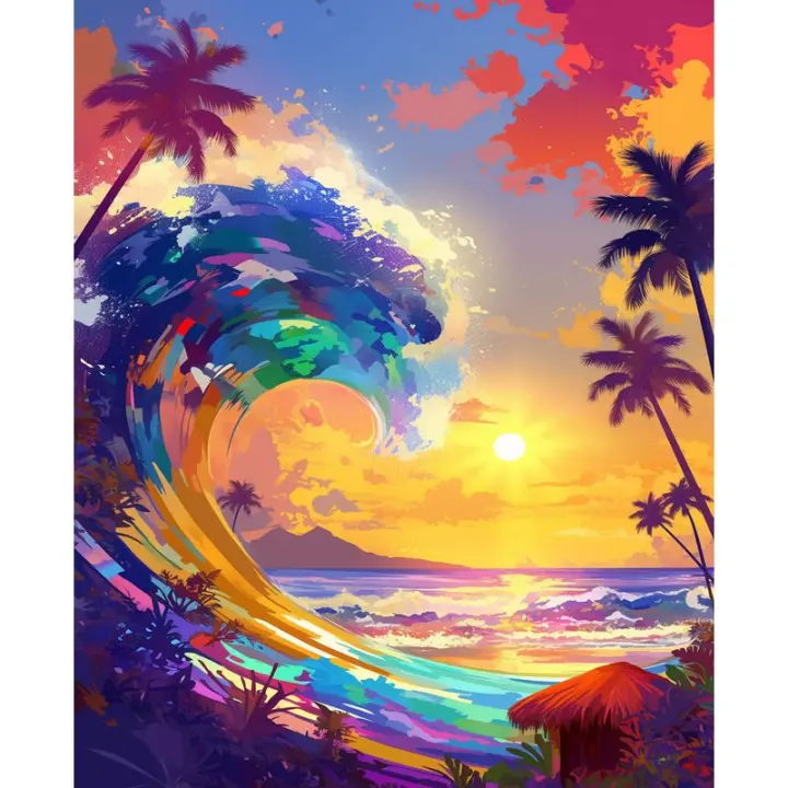 RUOPOTY Pintura por Números Moderna Lienzo de Acrílico Dibujo de Ondas Coloridas - 1