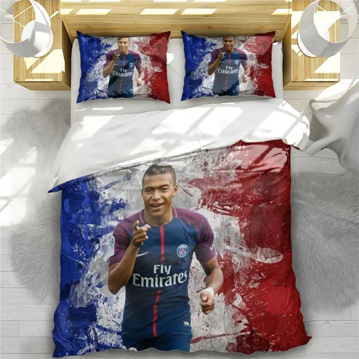 Juego de Ropa de Cama de Fútbol Estrella 3 Piezas, Diseño de Dibujos Animados, Material de Microfibra Transpirable, Fundas de Almohada y Fundas de Cama - 1