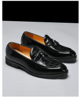 Británico pequeños zapatos de cuero de los hombres jóvenes puntiagudo borla beanie zapatos mocasines - details 13