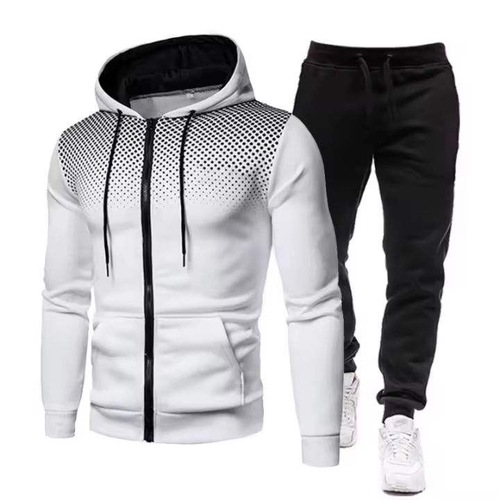 Traje deportivo de lunares para hombre y mujer, Sudadera con capucha y pantalones de chándal de terciopelo, Color sólido, otoño e invierno, 2024 - 1