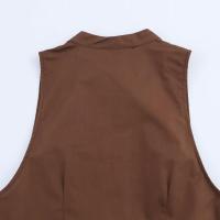 BUNO-nuevo vestido Midi de verano para mujer con cinturón 2025 cuello en V sin mangas A-line Casual vestido de una sola botonadura mujer elegante sólido. - details 13