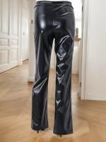 Fashion high-waisted individualistic pants in INS style, PU leather pants with metal zippers and straight legs for nightclubs. - details 3