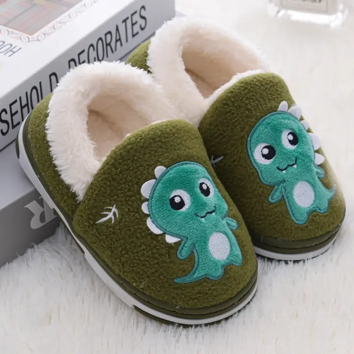 Zapatillas de moda para niño pequeño, zapatos cálidos de invierno, equipo informal para el hogar, mocasines con suela antideslizante, calzado para niños con dibujos de dinosaurios - 1