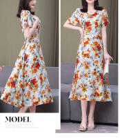 Nueva moda Casual 2024 vestidos elegantes de verano para mujeres cuello redondo estampado Vintage Vestido de manga corta ropa suelta de mujer - details 23
