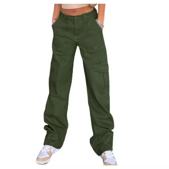 Pantalones rectos con múltiples bolsillos para mujer, moda urbana, vaqueros sueltos de cintura alta - 1