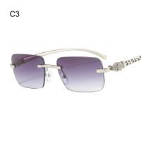 Gafas de sol con degradado de cabeza de leopardo para mujer, lentes rectangulares sin montura, protección UV para tiro en la calle - details 1
