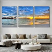 Pintura en Lienzo de Paisaje de Sol de Playa y Bosque de Niebla de DHROOM Set de 3 Piezas Decoración Moderna para Sala de Estar del Hogar con Poster de Arte de Pared - details 2