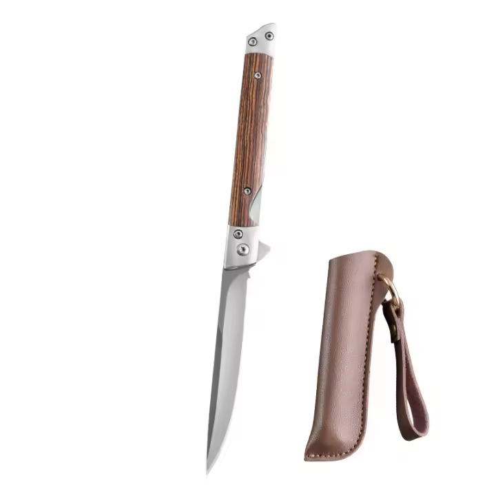 Cuchillo plegable de acero inoxidable con patrón damasco para camping y exterior, cuchillo de bolsillo multifuncional con apertura rápida. - 1