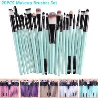 Set De 20 Pinceles De Maquillaje Profesionales Con Mango De Plástico Para Base Y Sombras De Ojos Fibras De Lana - details 0