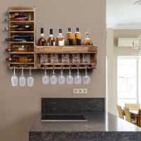 Estante de Vino de Madera Montado en la Pared, Almacenar Botellas, Exhibidor de Vidrio, Ideal para champán, Color Marrón - details 4