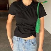 Camiseta elegante de verano Y2k para mujer, camisetas básicas de manga corta con cuello redondo arrugado, ropa de calle estética - details 6