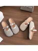 Pantuflas plateadas huecas y transpirables para mujer, sandalias de red de pesca tejidas de un solo paso de verano - details 7