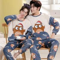 Conjunto de pijama de felpa de franela cálida para hombre y mujer, ropa de dormir de manga larga con cuello redondo, dibujos animados dulces, 32 estilos, Invierno - details 2