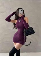 Mini vestido plisado sin mangas con cuello alto para mujer, negro, usado, elástico, para fiesta - details 4