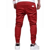 Pantalones casual slim con cordón de color sólido para hombre, casuales sencillos, pantalones de cuero patchwork de color sólido, ligeramente elásticos, pantalones populares juveniles - details 3