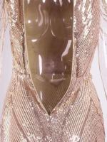 Vestido de noche de fiesta con lentejuelas elásticas y cuello redondo, sin tirantes, dorado - details 16