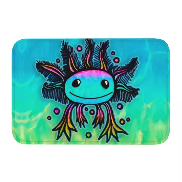 Alfombra de Entrada de Flanela de Axolotl Blanco Sonriente Alfombra de Piso de Cocina y Baño Antideslizante - 1