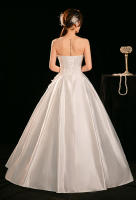 Vestido de novia de satén 2025, nuevo estilo, nupcial, pequeño, principal, francés, sin tirantes, de gama alta, hilo exterior blanco - details 7
