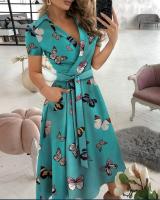 Vestido de moda Primavera/Verano para mujer Manga larga, cuello en V, estampado envuelto en la cadera, personalidad de temperamento holgada y versátil - details 3