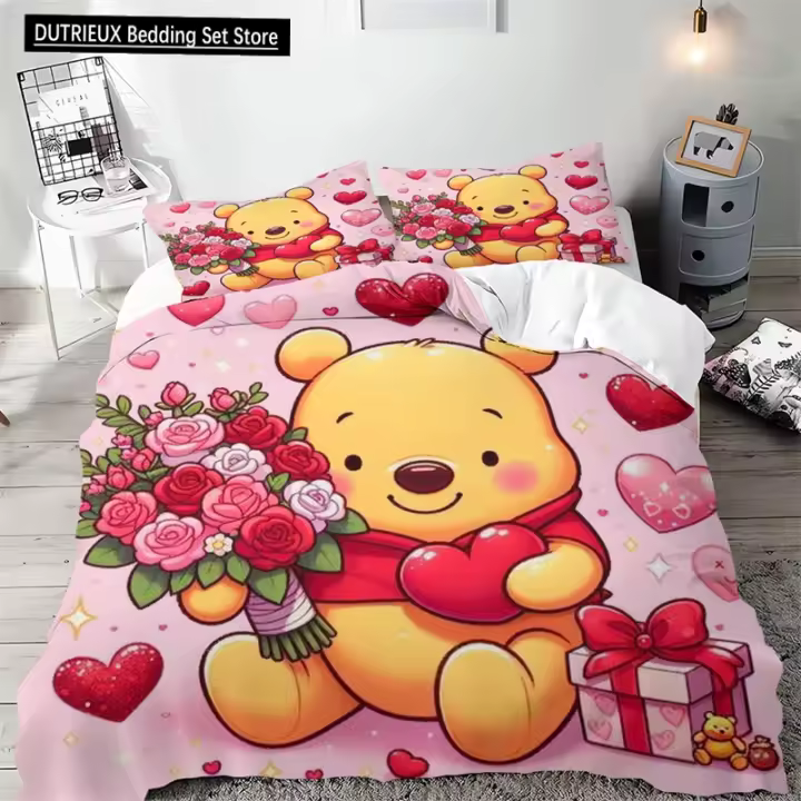 Juego de Ropa de Cama Pooh Funda de Edredón de Microfibra Funda de Almohada de Bordado - 1