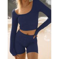 BUNO-Conjunto de ropa de estar por casa para mujer, tops ajustados de manga larga y pantalones cortos de motorista, 2 piezas, verano, 2025 - details 42