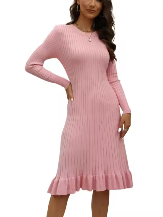 Vestidos Midi de ganchillo para mujer, Bodycon con volantes de una pieza, vestido de punto hasta la rodilla, ropa Vintage coreana, 2025 - 1