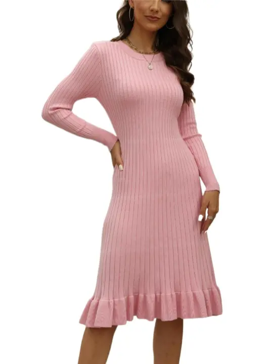 Vestidos Midi de ganchillo para mujer, Bodycon con volantes de una pieza, vestido de punto hasta la rodilla, ropa Vintage coreana, 2025 - 1
