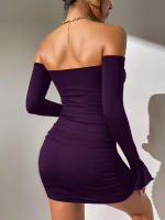 Vestido morado de mujer con falda corta de clavícula - details 2